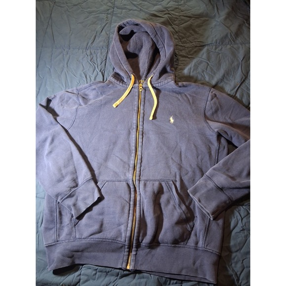 Polo Ralph Lauren Other - Polo Ralph Lauren Full Zip Fleece Lined Hoodie Navy Blue White Pony Logo Sz L